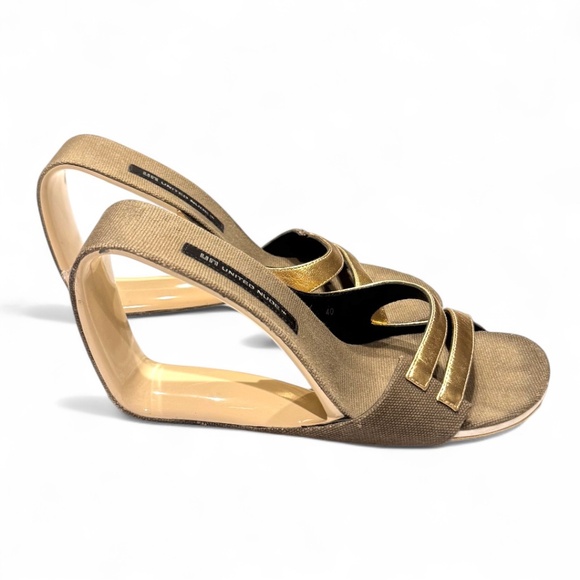 United Nude Gold & Olive-Khaki Loop Sandals – Size 40, 3.5” Heel - Picture 2 of 5